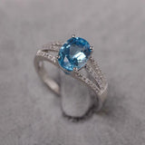 2.4ct Engagement Ring Oval Cut Blue Topaz Split Shank 14k White Gold Finish