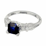 1.5ct Princess Cut Blue Sapphire Engagement Ring Art Deco 14k White Gold Finish