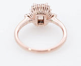 1.5ct Emerald Cut Simulated Morganite Halo Engagement Ring 14k Rose Gold Plated