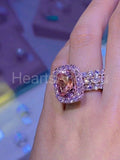 5ct Cushion Simulated Peach Morganite Gatsby Halo Trio Set 14k Rose Gold Plated