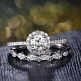 2ct Round Cut Diamond Halo Bridal Set Band Engagement Ring 14k White Gold Finish