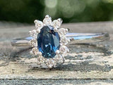 2.3ct Oval Cut Blue Sapphire Diamond Halo Floral Ring 14k White Gold Finish