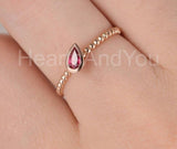 0.5ct Pear Cut Simulated Ruby Beaded Ball Solitaire Ring 14k Rose Gold Plated