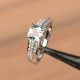 2.4ct Princess Cut Blue Aquamarine Solitaire with Accent Ring 14k WhiteGold Over
