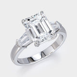 2.2ct Emerald Simulated Diamond Three Stone Engagement Ring 14k WhiteGold Plated