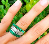5Ct Asscher Cut Green Emerald Art Deco Engagement Ring 18K White Gold Finish