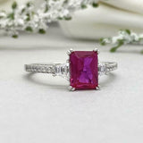 2.2ct Radiant Cut Pink Ruby Solitaire with Accent Ring 14k White Gold Finish