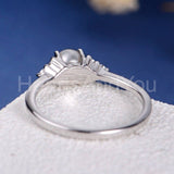 0.2ct Round Cut Simulated Dainty Cluster Pearl Engagement Ring White Gold Plated