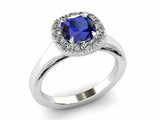 2ct Cushion Cut Blue Sapphire Engagement Ring Halo Bridal Set 14k WhiteGold Over