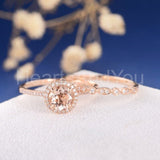 2ct Round Simulated Morganite Half Eternity Halo Bridal Set 14k Rose Gold Plated