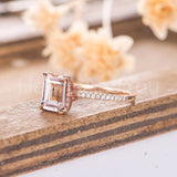 1ct Emerald Cut Simulated Morganite Accented Engagement Ring 14k RoseGold Plated