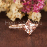 1ct Princess Cut Simulated Morganite Solitaire Accents Ring 14k Rose Gold Plated