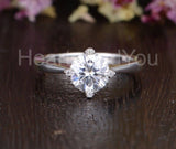 0.3ct Round Cut Moissanite Solitaire Women Engagement Ring 14k White Gold Plated