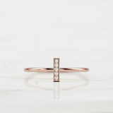 Vertical Bar Women Engagement Ring 0.6ct Round Cut Diamond 14k YellowGold Finish