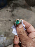 1ct Engagement Ring Princess Cut Green Emerald Step Shank 14k White Gold Finish