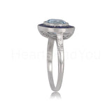 2.1ct Round Cut Simulated Aquamarine Art Deco Halo Ring 14k White Gold Plated