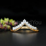 0.15ct Round Cut Moissanite Chevron Tiara Wedding Band 14K Yellow Gold Plated