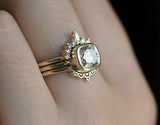 1.5ct Cushion Cut Diamond Engagement Ring 14k Yellow Gold Finish Unique Trio Set