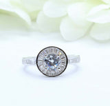 1.6ct Round Cut Diamond Engagement Ring Baguette Accent Halo 14k White Gold Over
