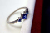 0.3ct Engagement Ring Princess Cut Blue Sapphire Trilogy 14k White Gold Finish