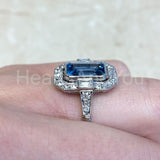2.2ct Emerald Cut Simulated Aquamarine Art Deco Halo Ring 14k White Gold Plated