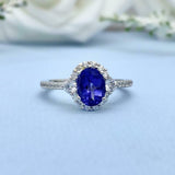 2.3ct Oval Cut Tanzanite Diamond Accent Halo Engagement Ring 14k White Gold Over