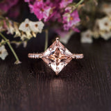 1ct Princess Cut Simulated Morganite Solitaire Accents Ring 14k Rose Gold Plated