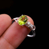 0.5ct Oval Cut Green Peridot Solitaire with Accent Ring 14k White Gold Finish