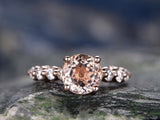 2Ct Round Cut Peach Morganite Diamond Accent Engagement Ring 14K Rose Gold Over