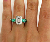 3.5Ct Emerald Cut Diamond Green Pear Accents Solitaire Ring 14K White Gold Over