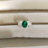 1.5ct Engagement Ring Oval Cut Green Emerald Partywear 14k White Gold Finish