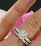 3ct Round Cut Diamond Bridal Ring Set Unique Baguette Band 14k White Gold Finish