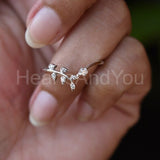 0.3ct Round Moissanite Vine Leaf Chevron Engagement Ring 14K White Gold Plated