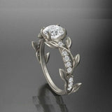 2ct Round Cut Diamond Engagement Ring Flower Leaf Accent 14k White Gold Finish