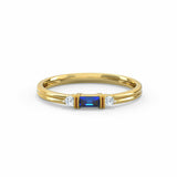0.6ct Baguette Cut Blue Sapphire Trilogy Minimalist Ring 14k Yellow Gold Finish