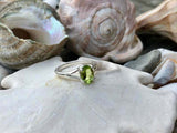 1ct Engagement Ring Oval Cut Green Peridot Split Shank 14k White Gold Finish
