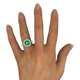 4Ct Cushion Cut Green Emerald Diamond Halo Engagement Ring 14K Rose Gold Finish