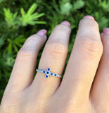 1Ct Round Cut Blue Sapphire Rope Cross Engagement Ring 14K White Gold Finish