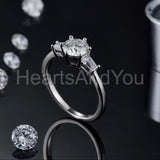0.5ct Round Cut Moissanite Three Stone Engagement Ring 14k White Gold Plated