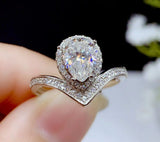 2.25ct Pear Cut Diamond Engagement Ring Curved Halo Tiara 14k White Gold Finish