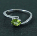 0.3ct Engagement Ring Oval Cut Green Peridot Swirl Twist 14k White Gold Finish