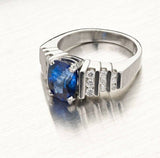 2.7ct Oval Cut Blue Sapphire Engagement Ring Round Accent 14k White Gold Finish