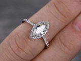 1.5ct Marquise Cut Diamond Halo Ring 14k White Gold Finish with Round Accents