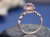 1.5ct Oval Cut Peach Morganite Engagement Ring Diamond Halo 14k Rose Gold Finish