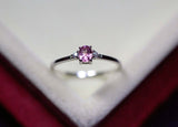 0.2ct Engagement Ring Oval Pink Sapphire Dainty Minimalist 14k White Gold Finish