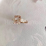 2ct Emerald Cut Simulated Peach Morganite Three Stone Ring 14k Rose Gold Plated