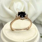 1ct Engagement Ring Round Cut Black Diamond Halo Solitaire 14k YellowGold Finish