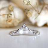 0.4ct Baguette Simulated Diamond Crown Curved Wedding Band 14K White Gold Plated
