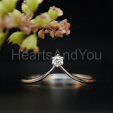 0.05ct Round Cut Moissanite Minimal Tiara Chevron Ring 14K Yellow Gold Plated