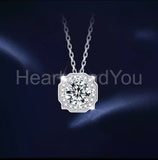 1.5ct Round Cut Moissanite Stylish Halo Pendant with Chain 14k White Gold Plated